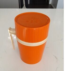 Vintage Thermos Model 7002 hot/cold food top is cup color orange work gear